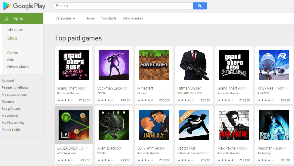 Data without table. Shown as cards. Example from Google play store.