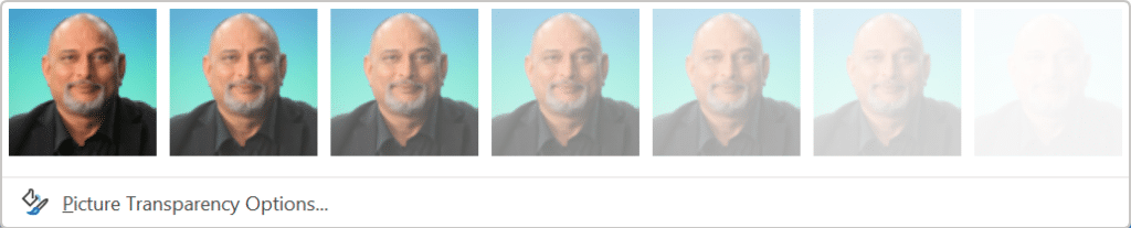Picture Transparency options - Live Preview - in PowerPoint.