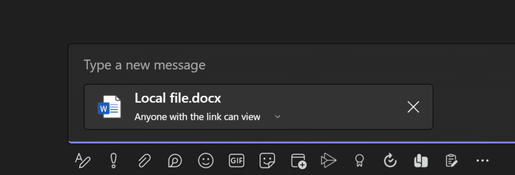 Anyone with the link can view option - default for a file uploaded to Teams chat